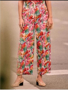 Sézane Jacques Trousers | Tropics Ecru Print | Linen Cotton Blend | size XS